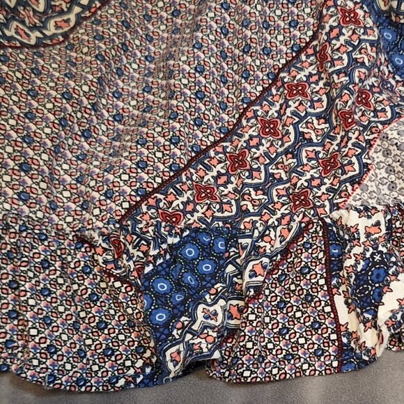 Papillon Patchwork Midi Dress Lg Wrap Ruffles Dark Cottagecore Fall Autumn Boho - Picture 7 of 10